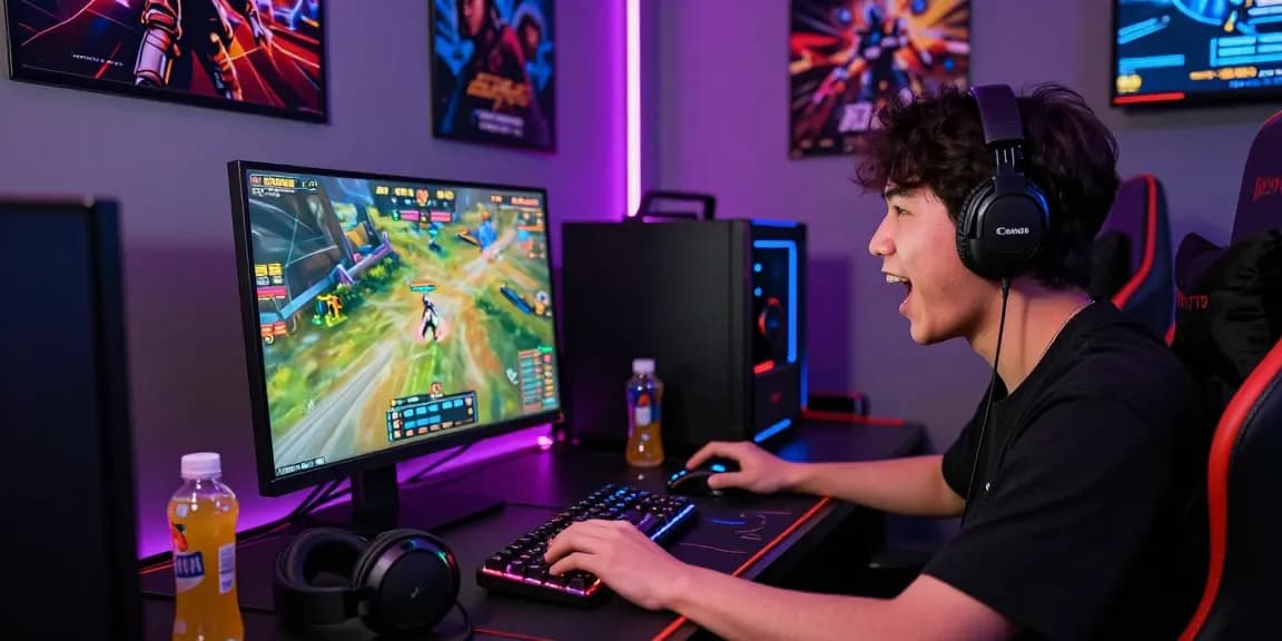 Engaging gaming atmosphere with player at monitor showcasing go999 online betting experience in a neon-lit room.