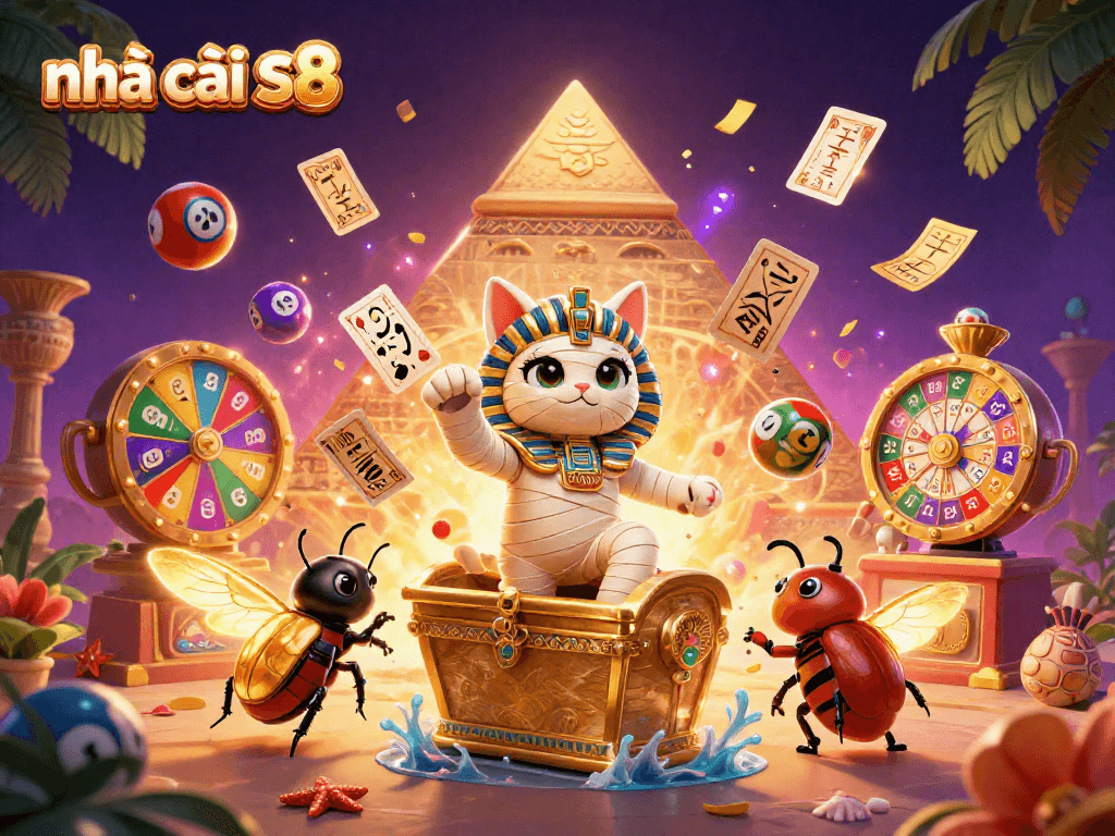 Experience the thrills of nhà cái s8 with a captivating 3D illustration of dynamic casino elements.