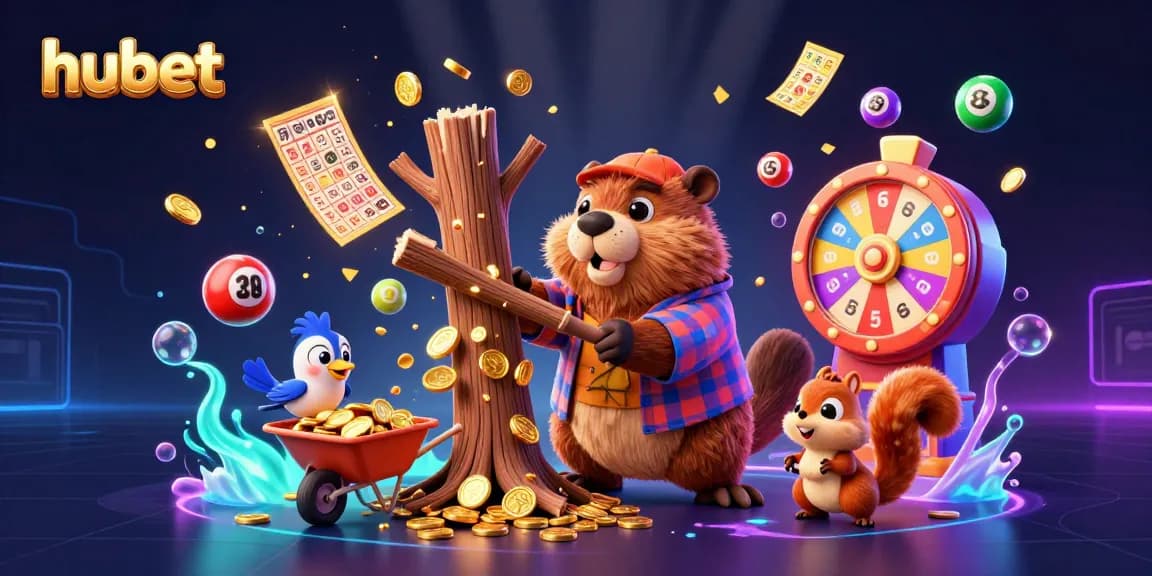 Play and win at hubet with a vibrant casino scene featuring cartoon characters and dynamic elements.