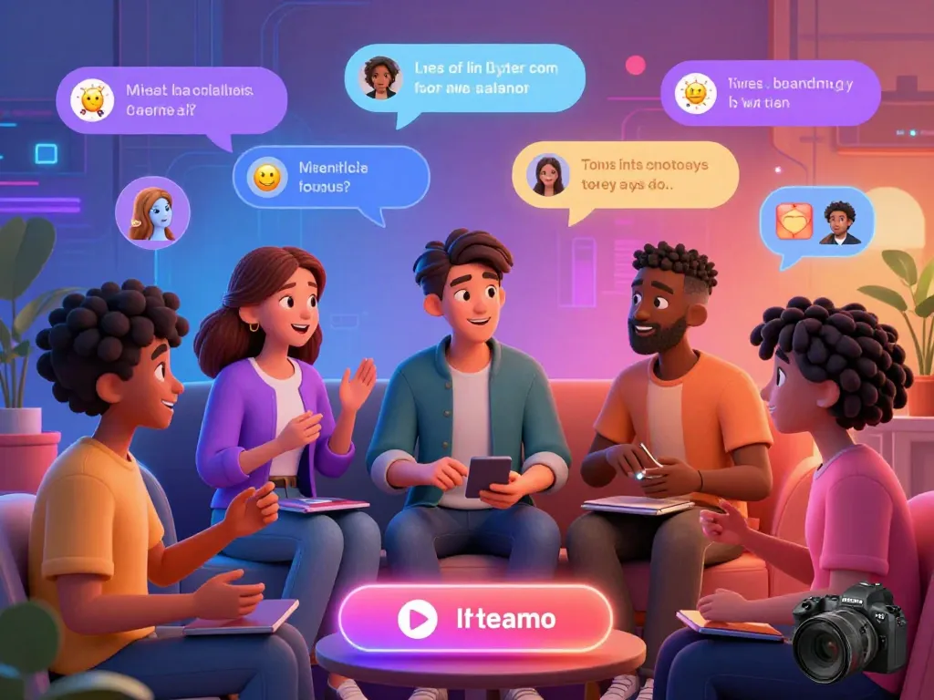 Interactive scene of animated characters in AI 18+ chat, showcasing engaging conversations and playful atmospheres.