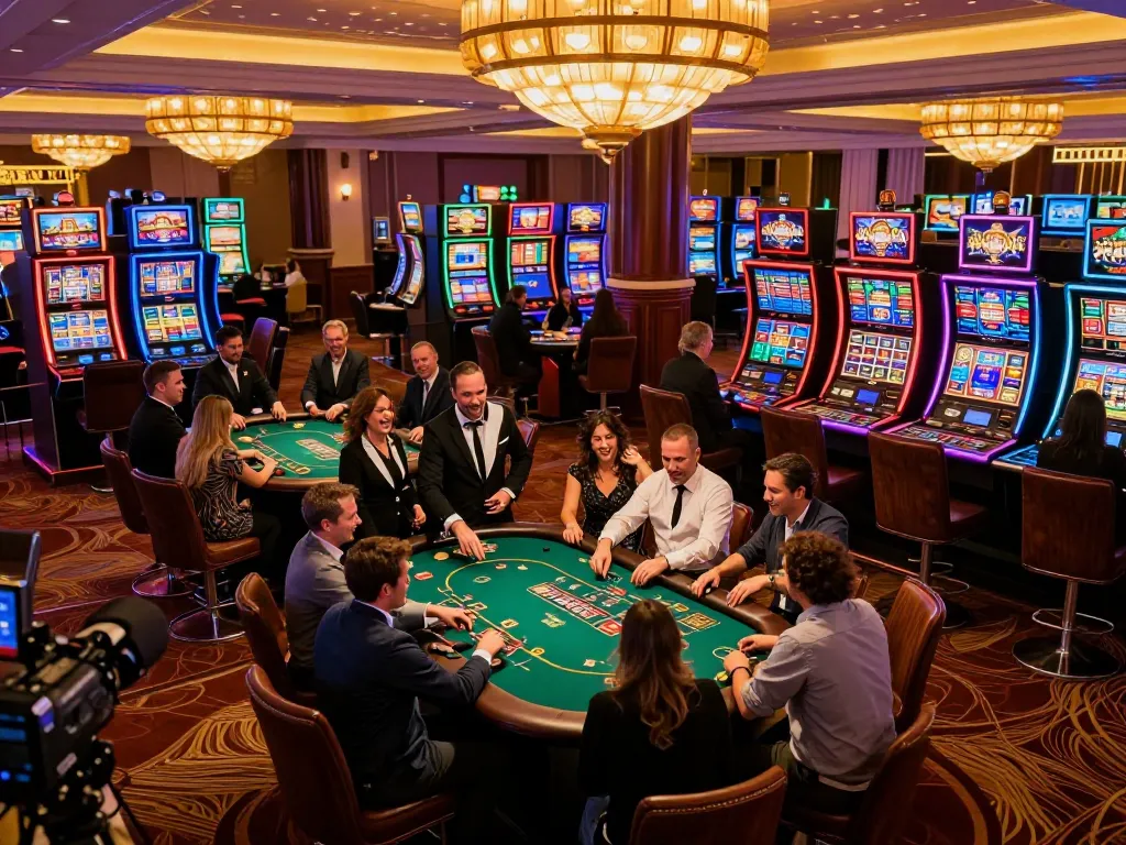 Players enjoying vibrant games at an LLWIN casino, showcasing excitement and luxury in gambling.