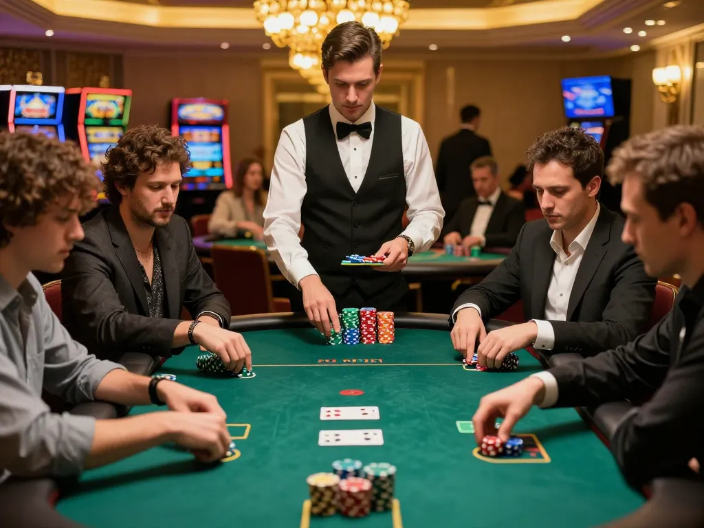 Players strategizing at a high-stakes poker table in a vibrant casino atmosphere showcasing uu88.com gaming.