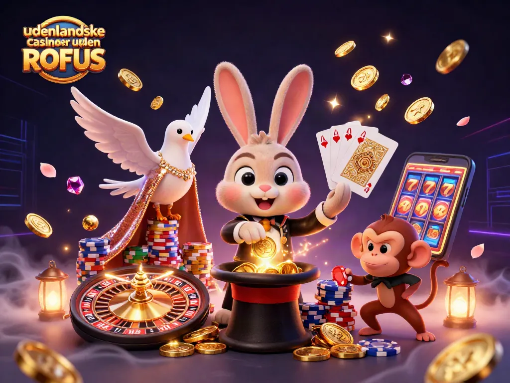 Engage with udenlandske casinoer uden ROFUS through a vibrant 3D illustration showcasing casino magic.