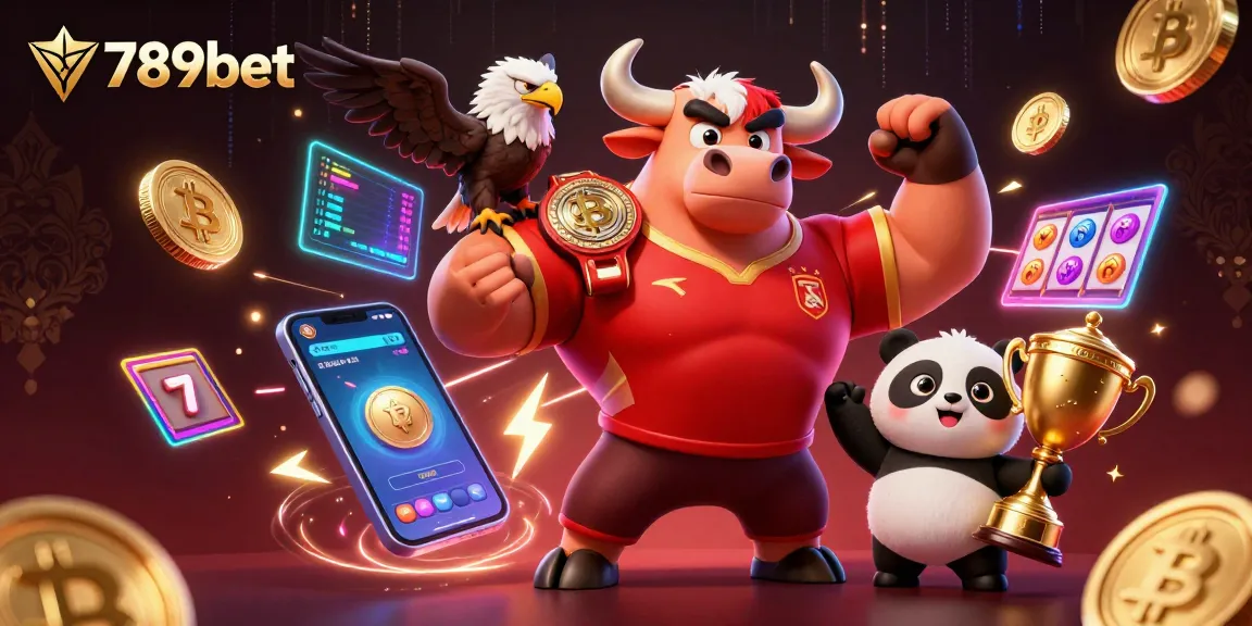 789bet engages players with exciting gaming features, featuring a cartoon bull, eagle, and panda.