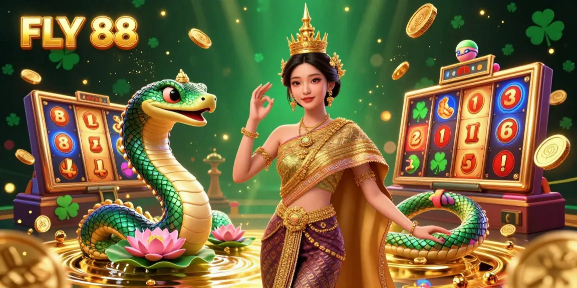 FLY 88 engages players with vibrant slot games and rich casino-themed elements in a dynamic 3D illustration.