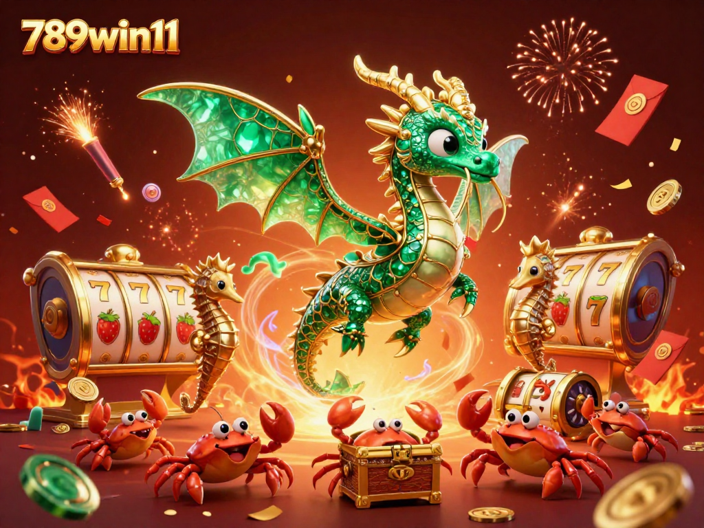 Engage with thrilling gaming action at 789win11, featuring vibrant slot reels and a rich casino environment.