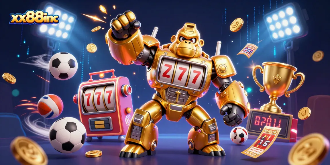 Engage with dynamic action in xx88inc's golden gorilla mech slot experience, surrounded by exciting game elements.