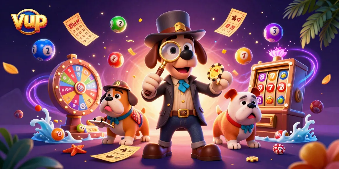 Join the excitement of vup with colorful lottery balls and casino treasures in a vibrant 3D illustration.