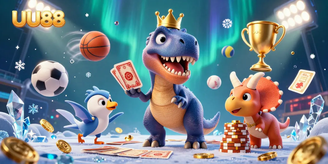 Experience the thrill of UU88 with a vibrant casino scene featuring animated characters engaging in gaming.