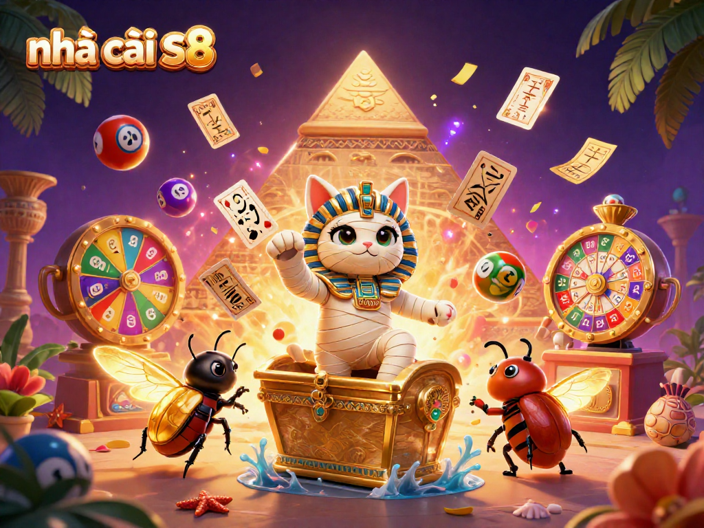 Experience the thrills of nhà cái s8 with a captivating 3D illustration of dynamic casino elements.