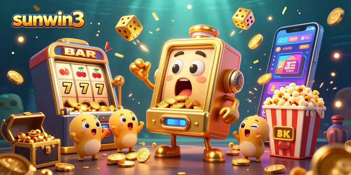 Experience thrilling wins with sunwin3 as golden slot machines cheer and coins explode in a vibrant casino scene.