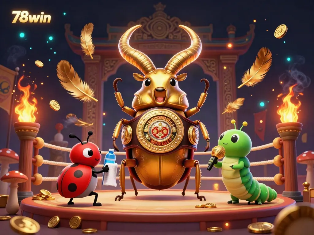 Feel the thrill of 78win with this vibrant casino-inspired illustration featuring a giant stag beetle.