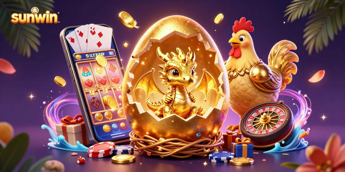 Experience exciting wins at sunwin with a vibrant golden dragon nestling on poker chips in a lively casino scene.