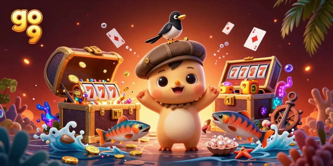 Play and win at go 99 with a vibrant 3D casino scene featuring Nessie and friends.