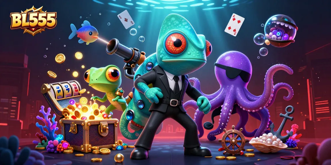 Engage in thrilling online gaming experiences at BL555 with colorful characters and vibrant casino elements.