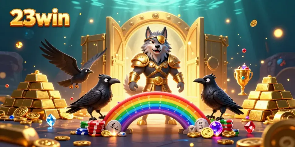 Experience thrilling gameplay at 23win with an ultra-detailed 3D casino scene featuring captivating elements.
