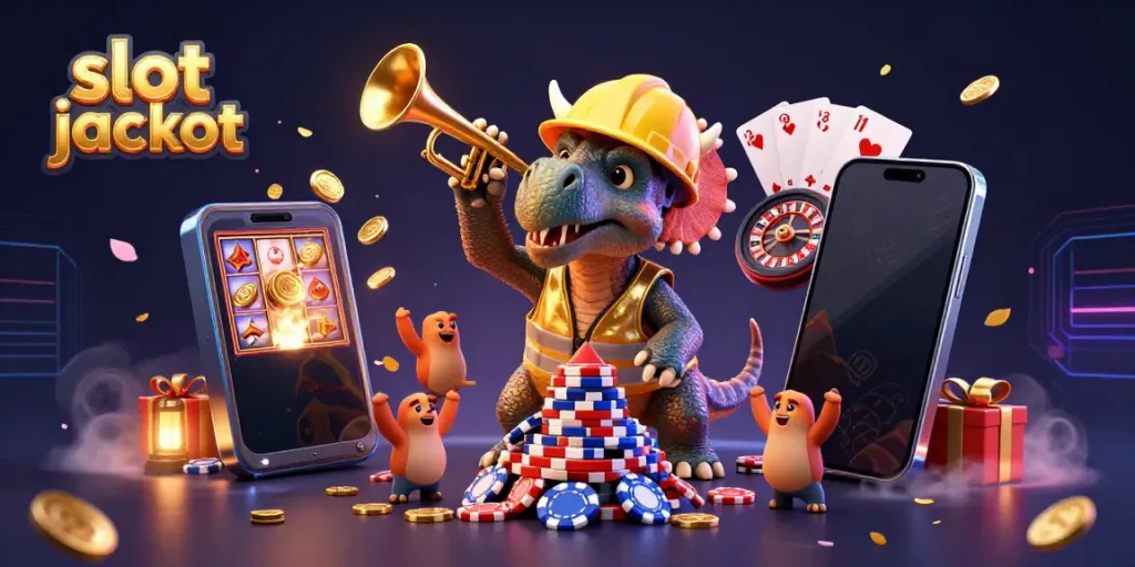 Experience the excitement of winning a slot jackpot with vivid characters and dynamic casino elements.
