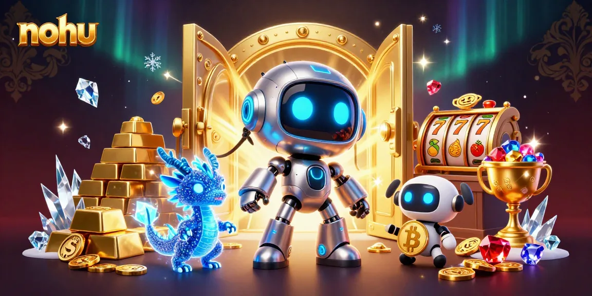 Experience thrilling nohu jackpots with a vibrant, colorful casino scene featuring dynamic characters and treasures.
