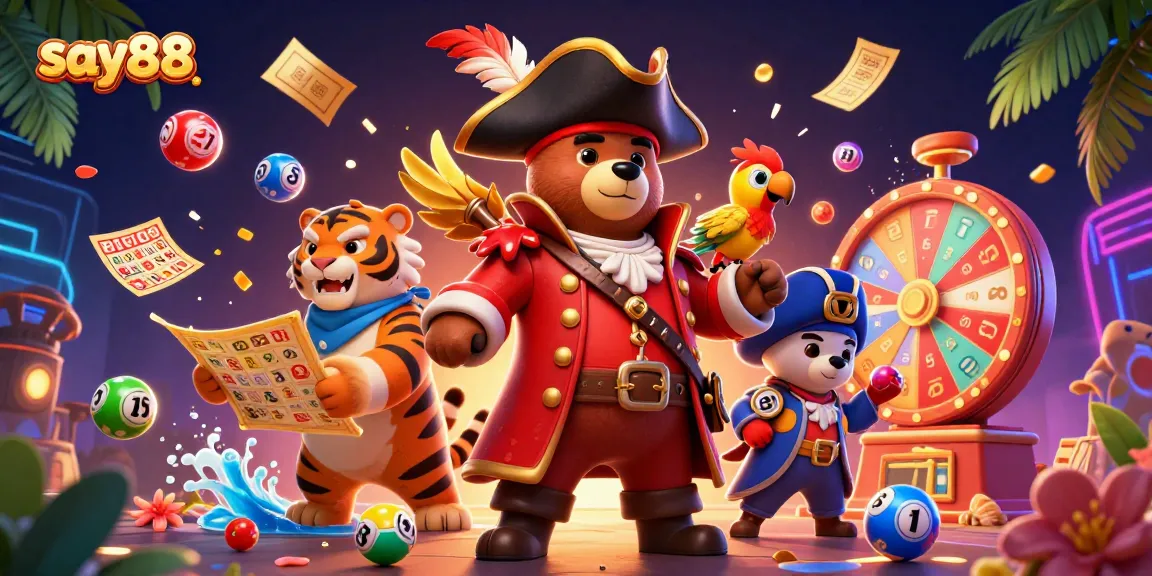 Engage with say88's thrilling gambling experience featuring energetic cartoon characters in a vibrant casino scene.