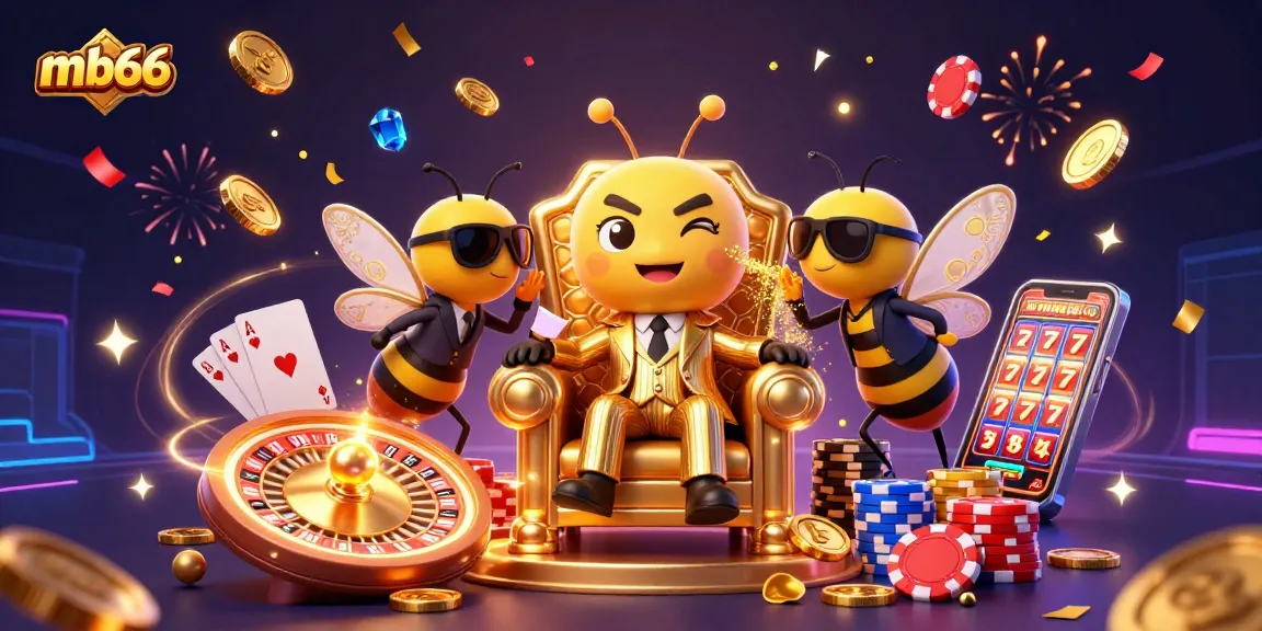 Engage with mb66 in an animated, vibrant casino scene featuring a bumblebee mob boss and dynamic gaming elements.