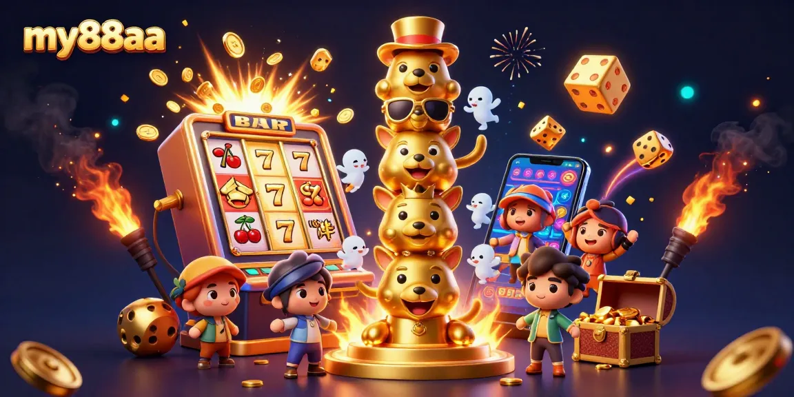 Experience thrilling gameplay at my88aa with an enchanting 3D casino scene filled with golden totems and jackpot symbols.