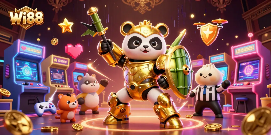 Wi88 showcases exciting gameplay with a golden panda and unique game elements in a vibrant casino setting.