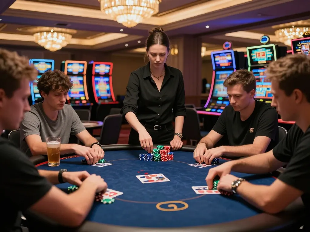 Players strategizing in a high-stakes poker game at a luxurious casino five88 scene
