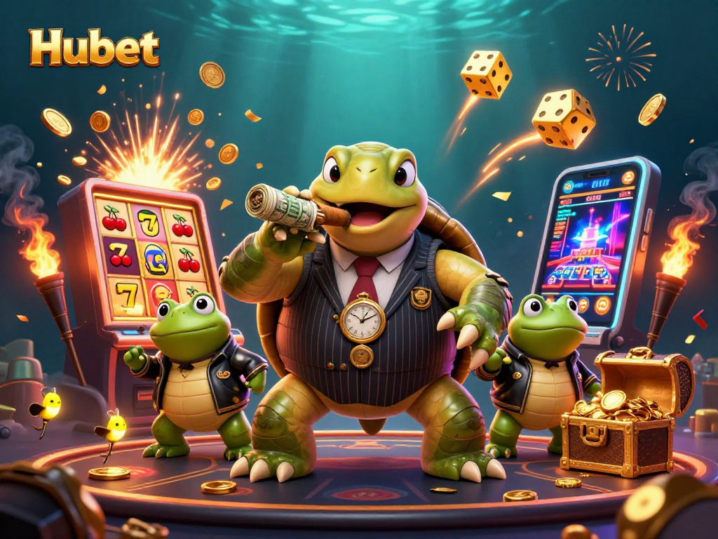 Experience winning big at Hubet's casino with characters and games in a vibrant 3D scene.