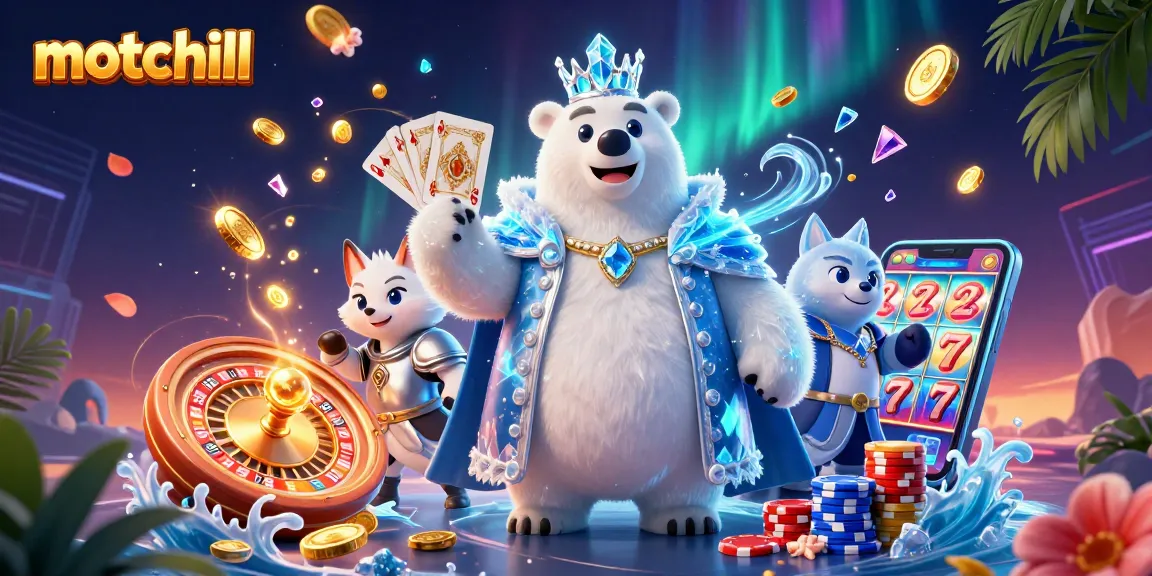 Experience exciting gameplay with motchill in a vibrant 3D casino world themed illustration.