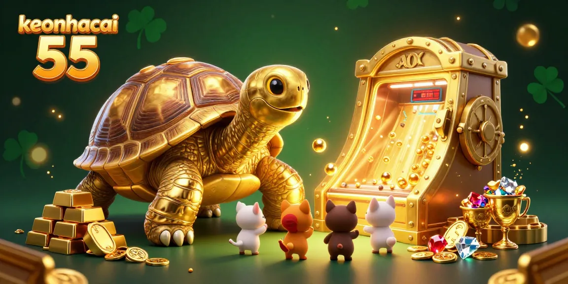 Engage with keonhacai 55 in a vibrant 3D casino illustration featuring gold treasures.