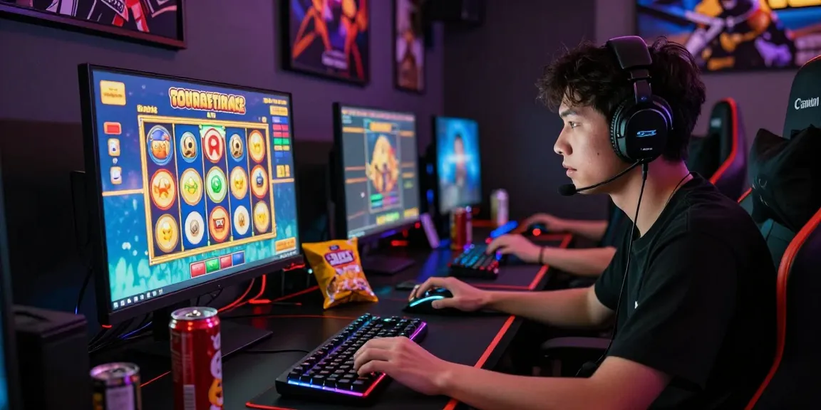 Player immersed in a slot gacor game on vibrant gaming setup