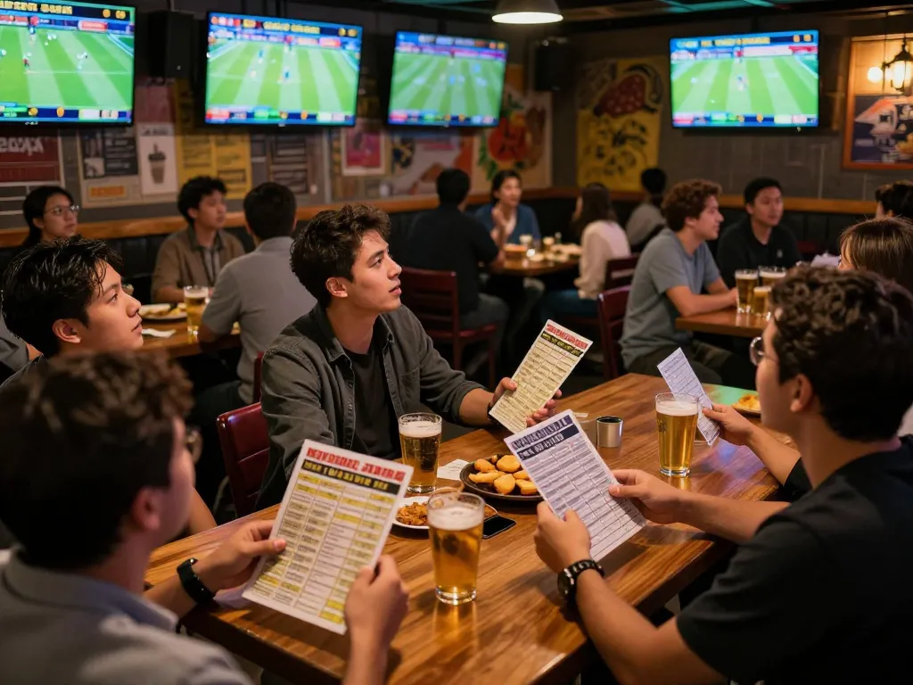 Engaging scene of kèo bóng đá trực tuyến at a lively sports bar with enthusiastic bettors.