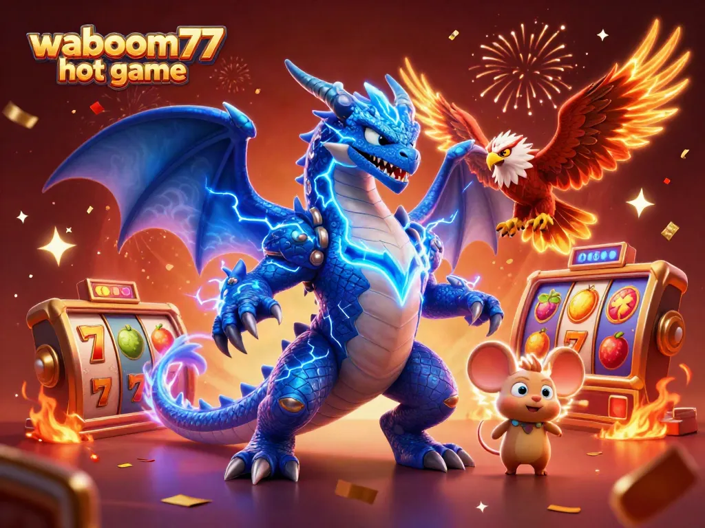 Experience the exciting waboom77 hot game with a dynamic 3D illustration featuring vibrant casino elements.