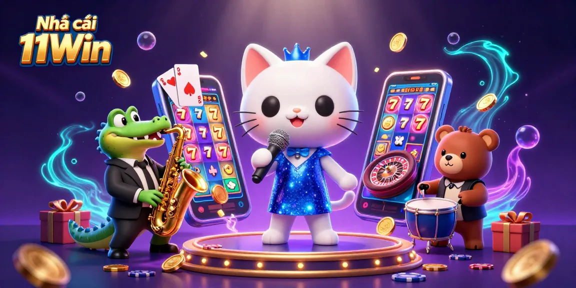 Engage with exciting games at Nhà cái 11Win featuring jazz-singer cat and colorful slot themes.