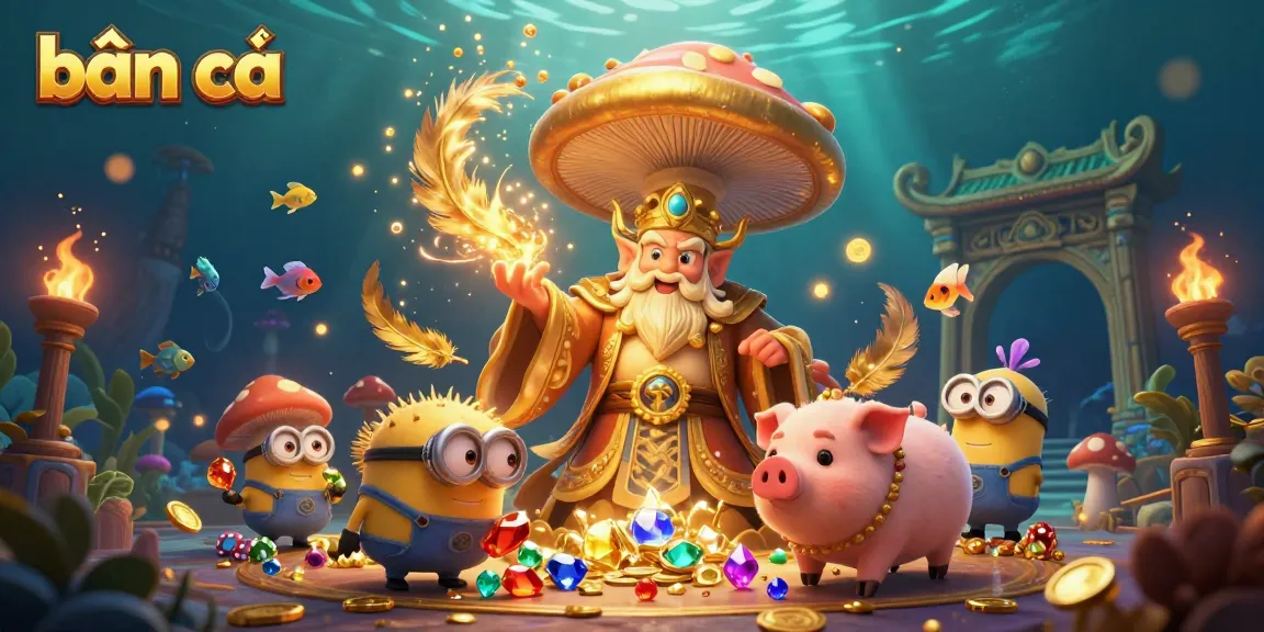 Engage in the exciting bắn cá underwater treasure hunt with vibrant sea creatures and golden wizard magic.