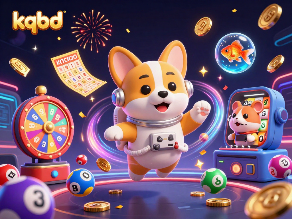 Experience the thrill of kqbd with a playful astronaut corgi, poker chips, and lively games in a vibrant space casino.