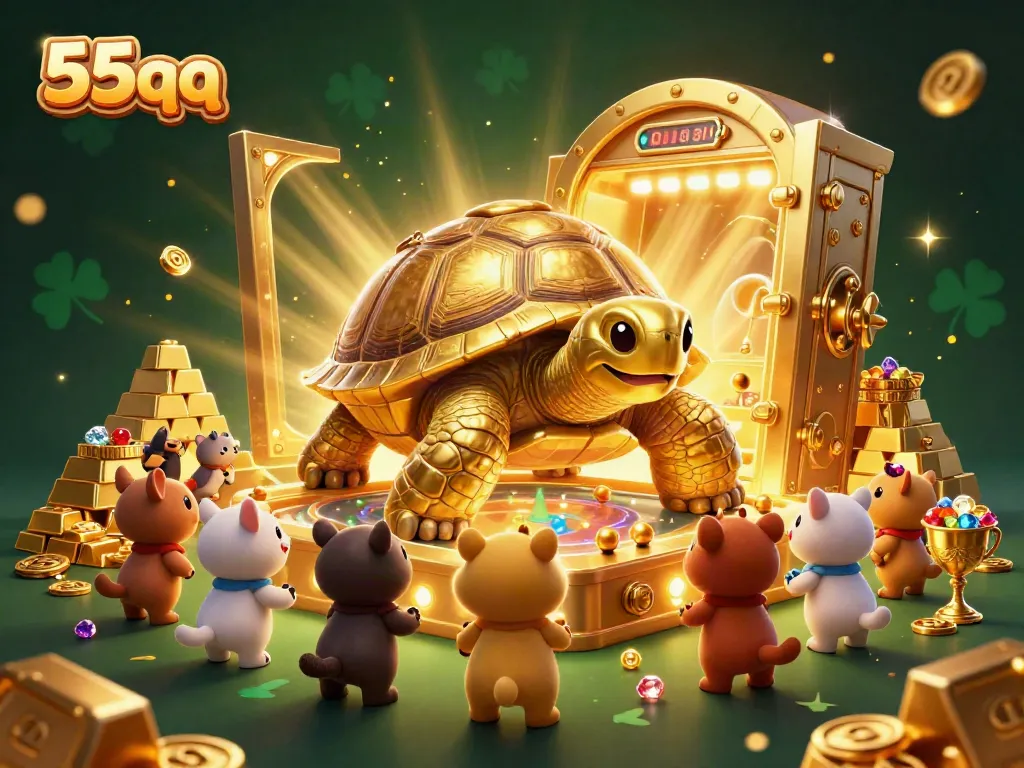 Experience exciting gameplay fun at 55qq with a colossal tortoise and treasure-filled scene.