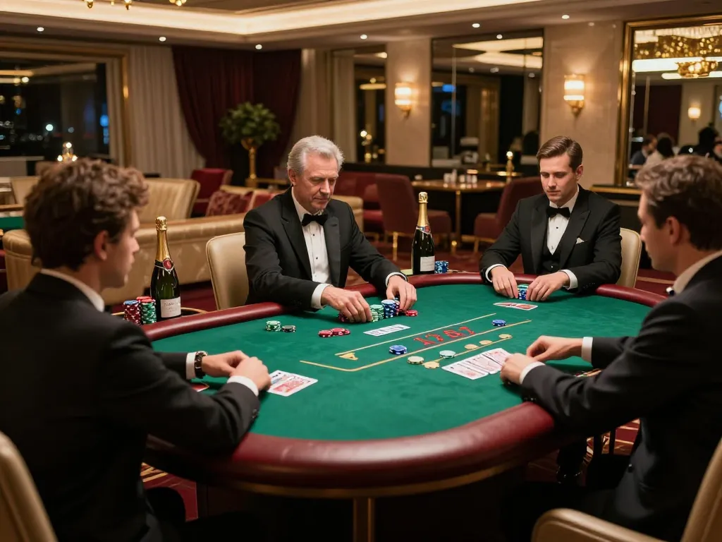 Players engage in strategic poker gameplay at a luxurious table in the exclusive LU88 VIP area.