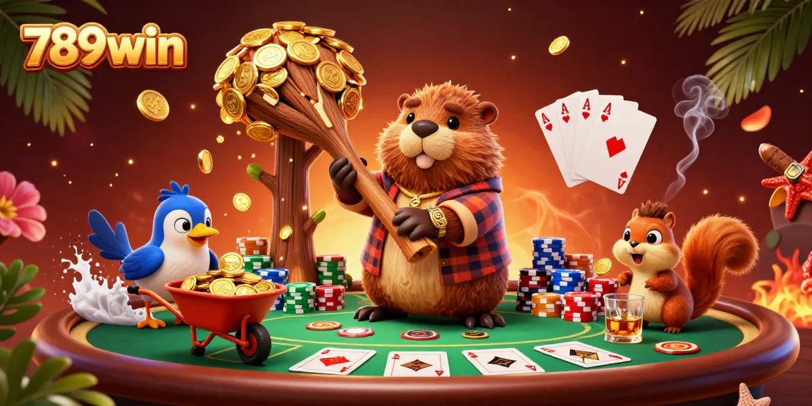 Experience thrilling gaming wins at 789win with cartoon characters celebrating over poker tables.