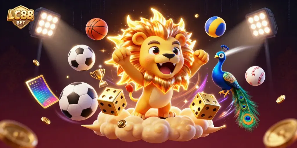 Experience the thrill of LC88 BET through this vibrant 3D casino scene featuring animated characters and dynamic game elements.