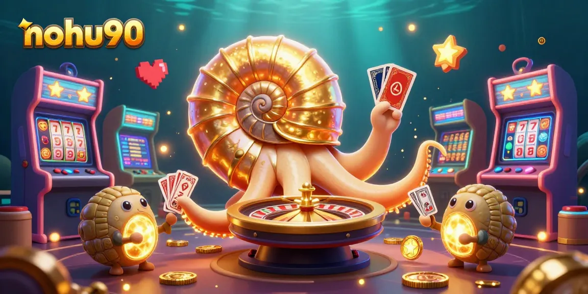 Nohu90 offers an engaging experience with a dynamic nautilus roulette wheel and colorful gambling elements.