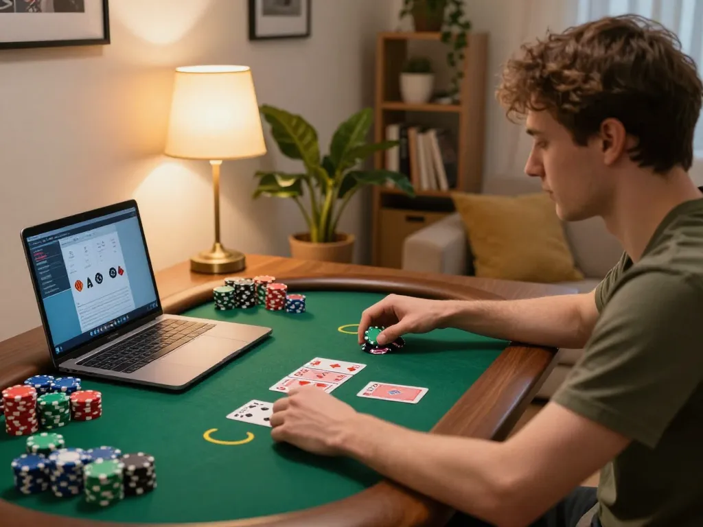 Engaging in online poker gameplay with SC88 strategy elements in a cozy home setting