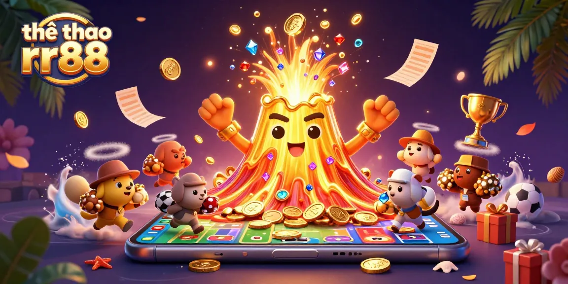 Engage in dynamic sports betting with thể thao rr88 as treasure erupts in a vibrant 3D illustration.