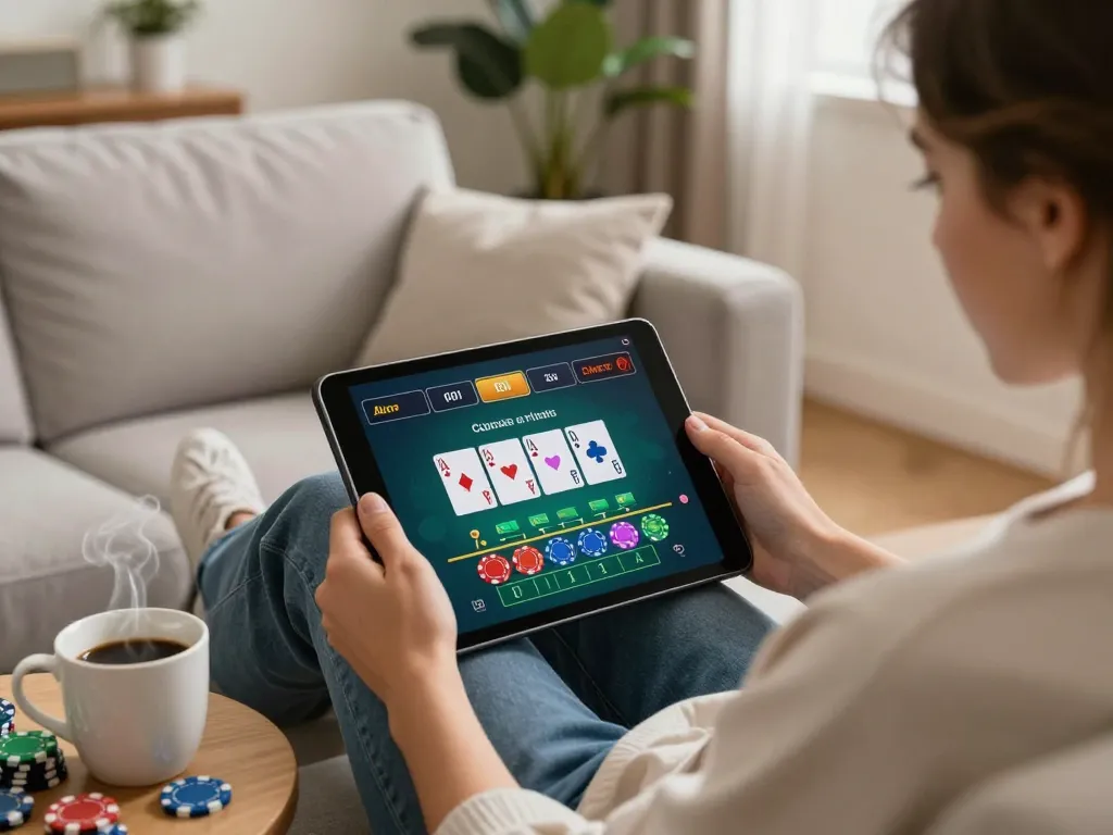 Engaging in blackjack on 88fc tablet with relaxing home atmosphere