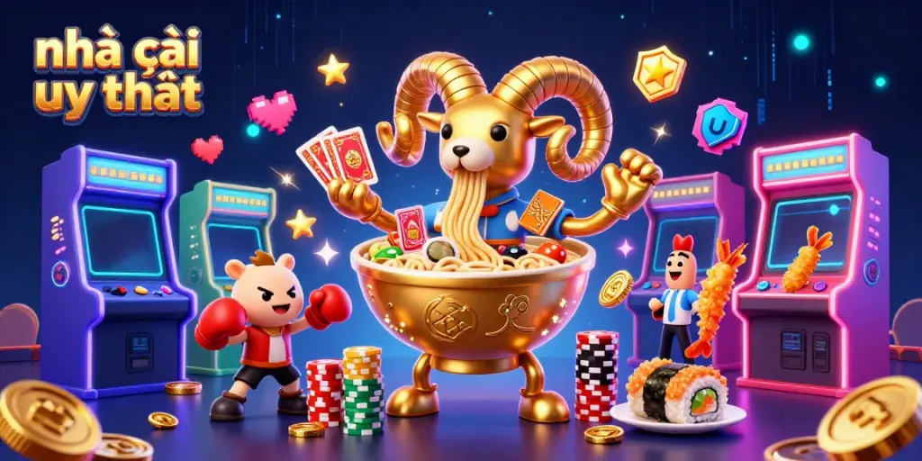 Engaging scene featuring nhà cái uy tín with playful casino characters dealing cards, surrounded by vibrant gaming elements.