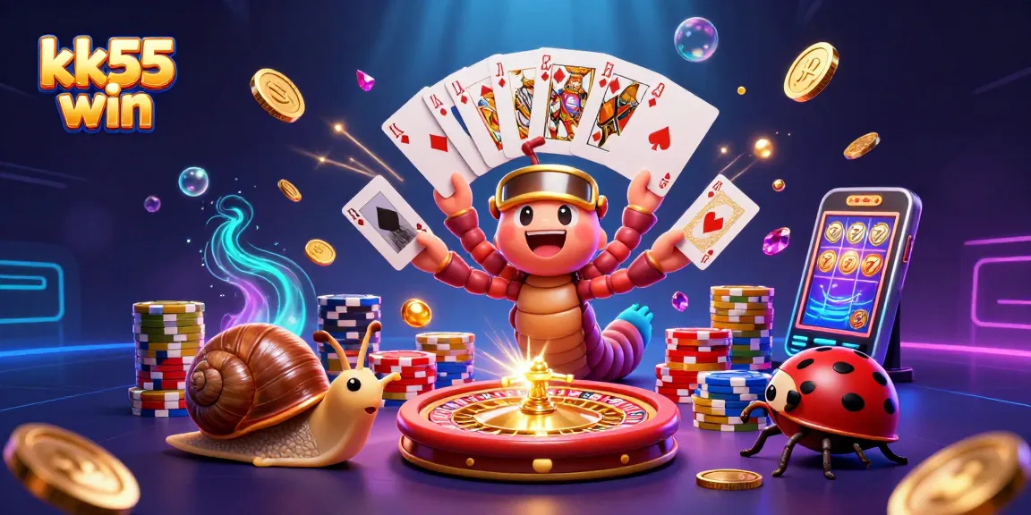 Experience thrilling gaming at kk55 win with a dynamic 3D casino scene showcasing excitement and winnings.