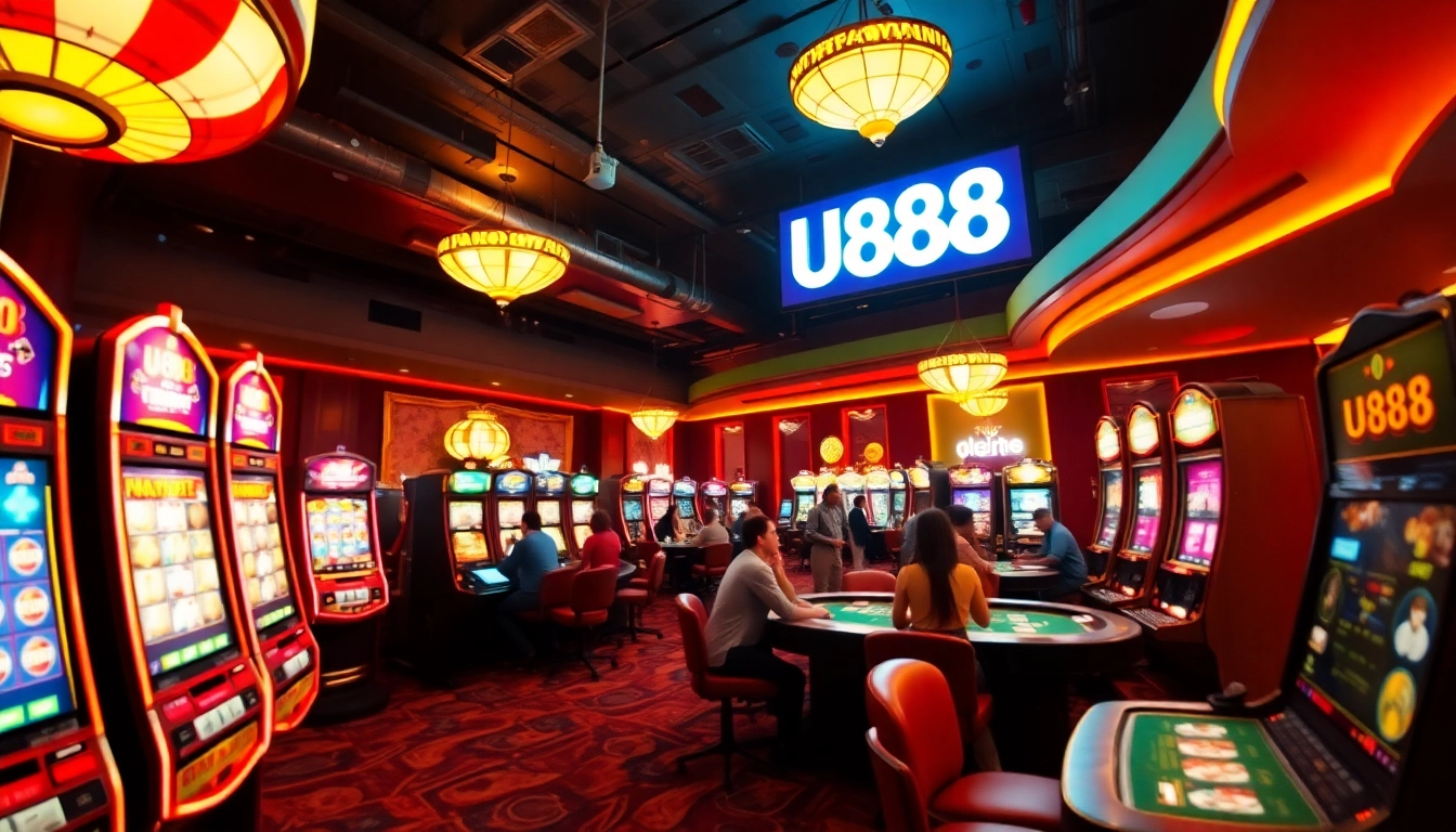 Exciting U888 online casino gaming scene with vibrant slots and engaging players.