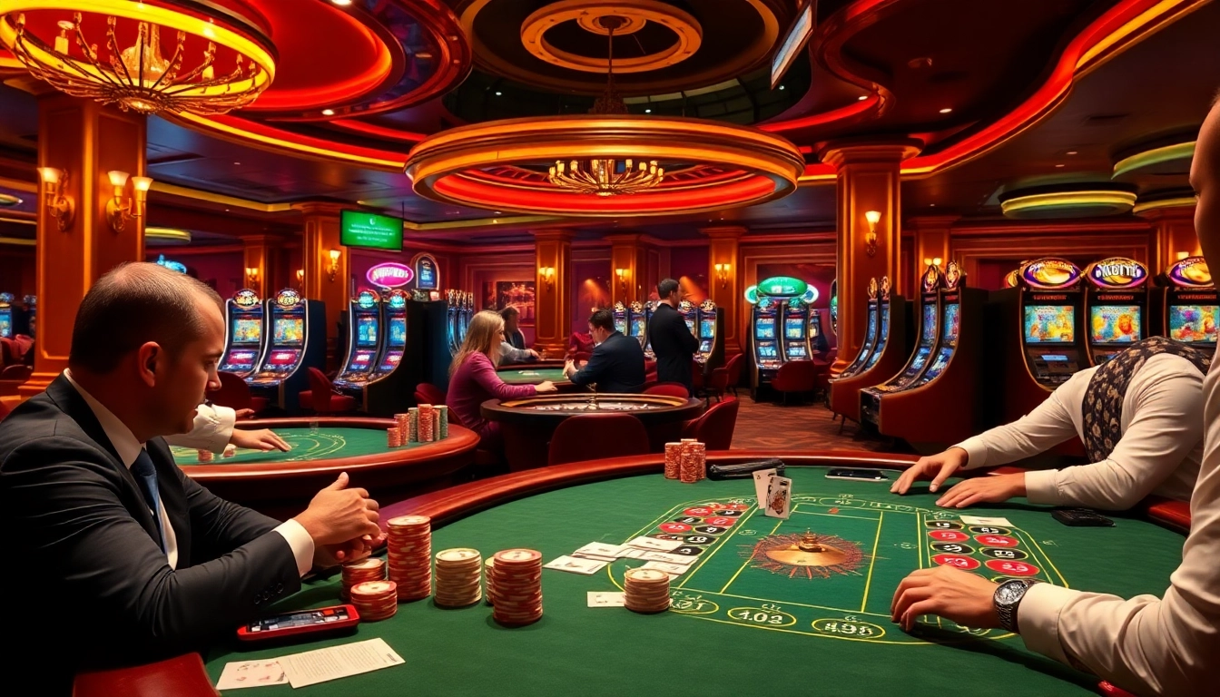 Engage in thrilling casino games at https://sunwin.builders/ with vibrant tables, poker chips, and an exciting atmosphere.