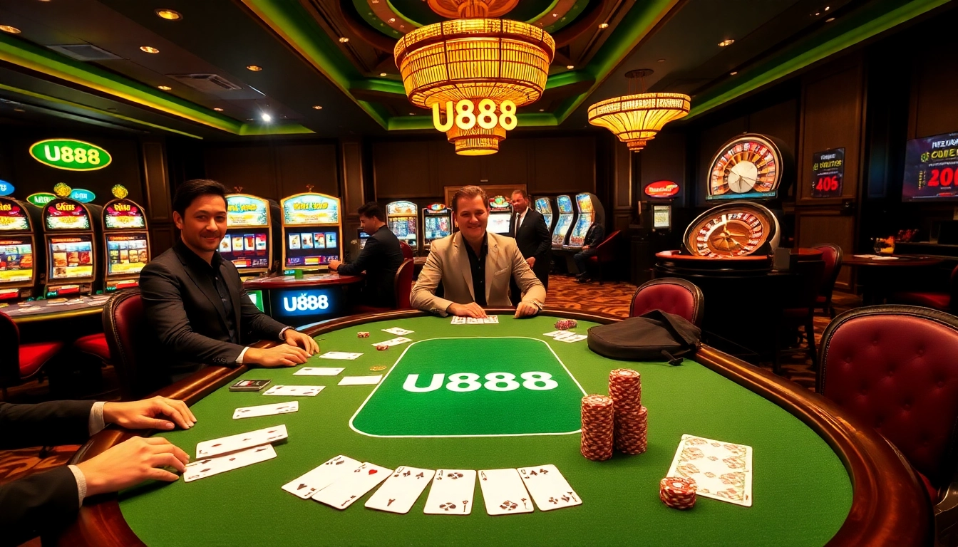 Experience thrilling gameplay at U888 casino with vibrant slot machines and poker excitement.